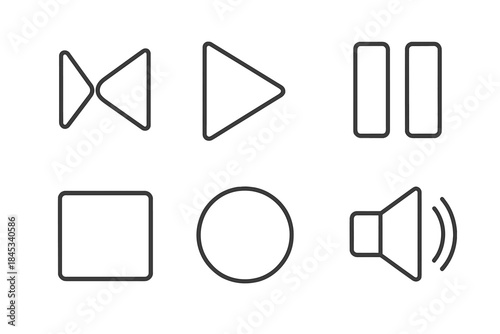 Outline symbols for media player interface controls and sound management