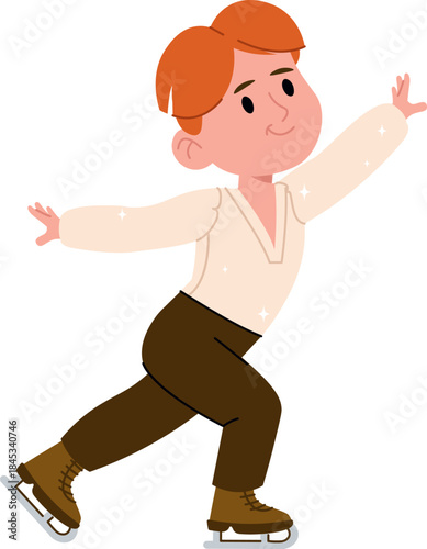 Figure Skater Boy Performing Cartoon