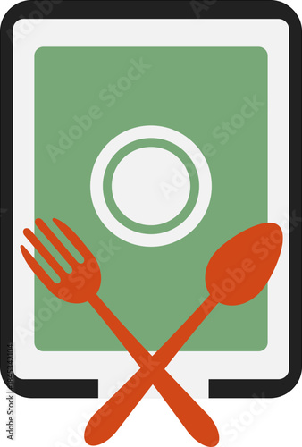 Digital menu tablet with fork and spoon icon for restaurant dining experience