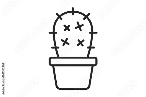 Simple outline drawing of a small potted desert cactus houseplant suitable for modern design