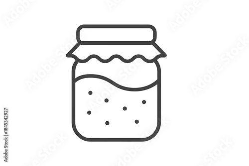 Black and white linear icon of a sealed glass jar filled with berry jam or fruit spread