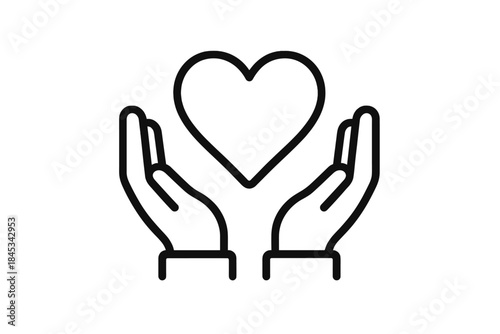 Minimalist design showing hands gently cradling a heart shape symbolizing charity, kindness, and emotional support