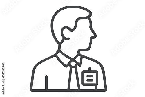 Profile silhouette of a business professional wearing a tie and identification badge