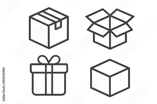 Collection of outline icons representing various shipping and gift boxes