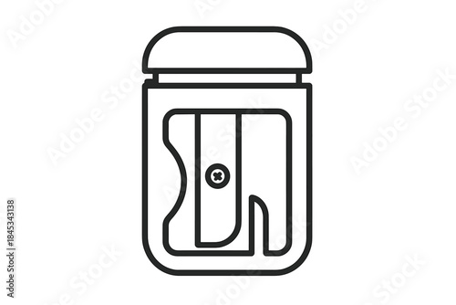 Simple manual pencil sharpener with a shavings container used for school and supplies