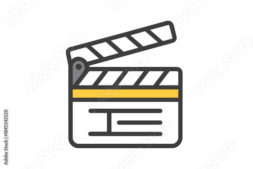 Minimalist open clapperboard icon symbolizing filmmaking and motion picture industry