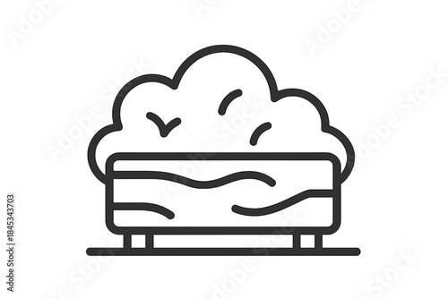 Simple outline icon of a garden planter box filled with soil and plants