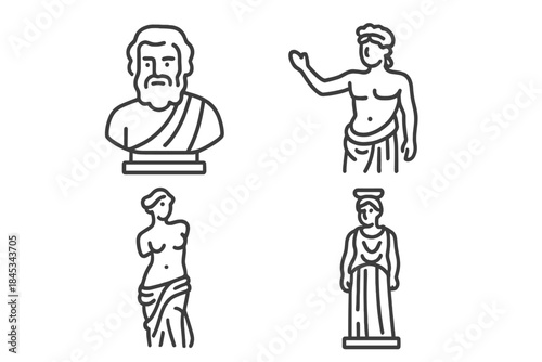 Ancient Greek and Roman classical sculpture busts and full-body statues