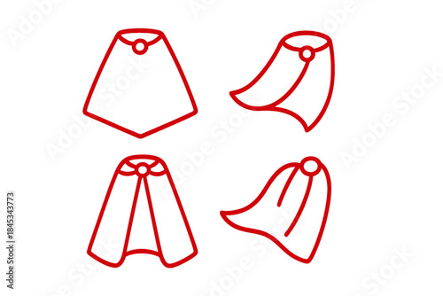 Set of four red outline icons showing a superhero cape in various movements