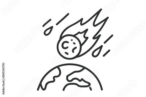 Meteoroid impact concept on planet Earth simple line icon