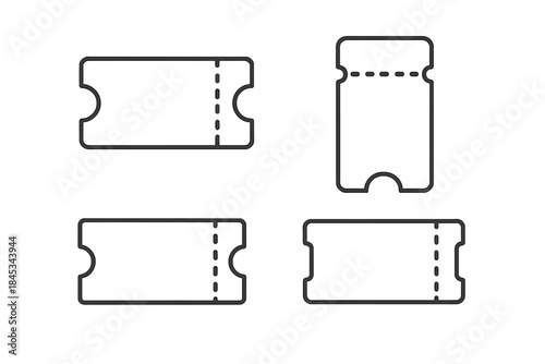 Set of blank ticket and coupon outline icons in various shapes