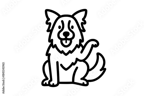 Happy dog sitting and raising paw outline icon