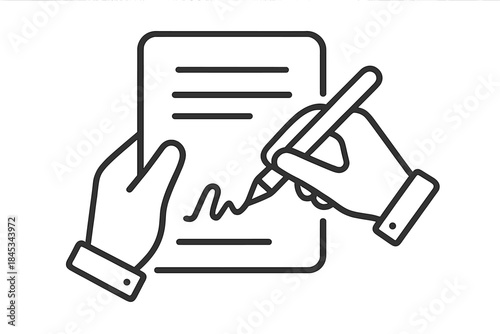 Two hands signing official document with modern pen