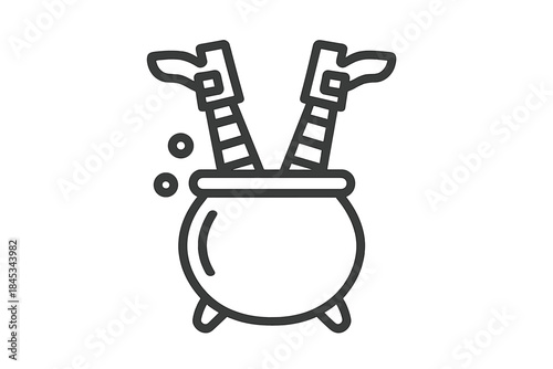 Outline icon of witch legs emerging from a bubbling cauldron
