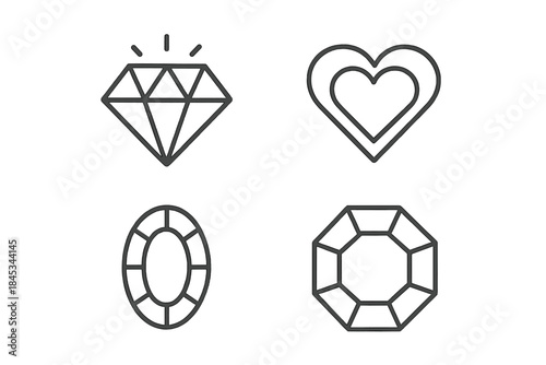 Four simple line icons depicting diamond and various gemstone shapes