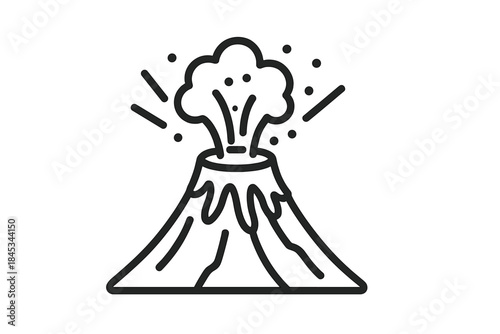 Outline icon of an erupting volcano spewing smoke and ash