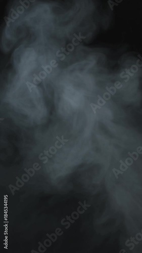 Abstract cloud of smoke or vapor against a black background. Perfect for backgrounds, design elements, overlays, or dramatic visual effects.
