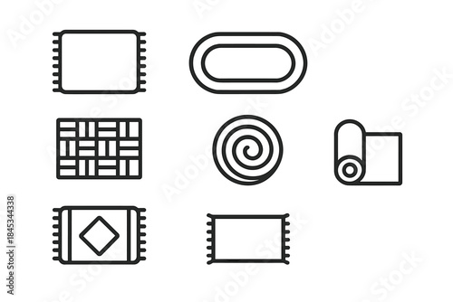 Collection of various rug and carpet outline icons for home decor