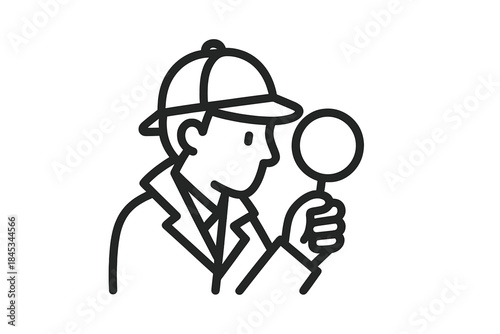 Detective character profile holding magnifying glass for investigation