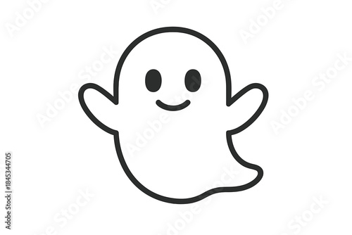 Simple outline of a cute smiling cartoon ghost character icon