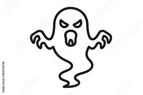 Angry screaming ghost outline icon for spooky holiday design