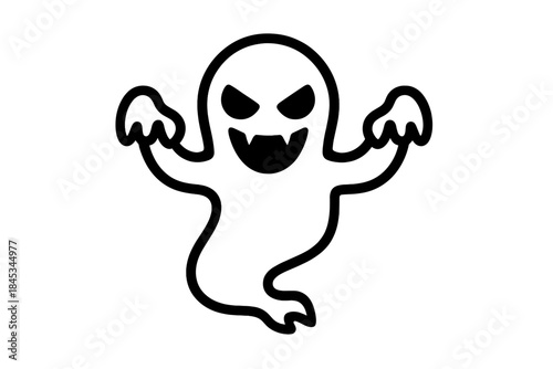 Angry cartoon ghost character with sharp teeth and menacing eyes