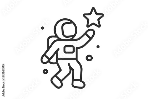 Astronaut reaching for shining star in deep space outline graphic