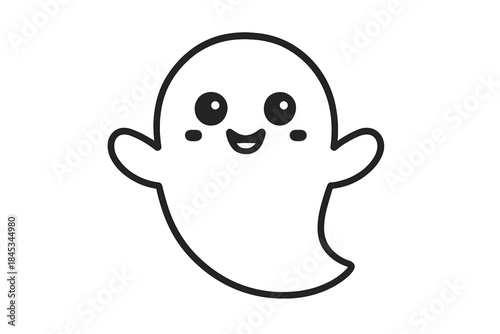 Cute happy cartoon ghost outline for coloring book design