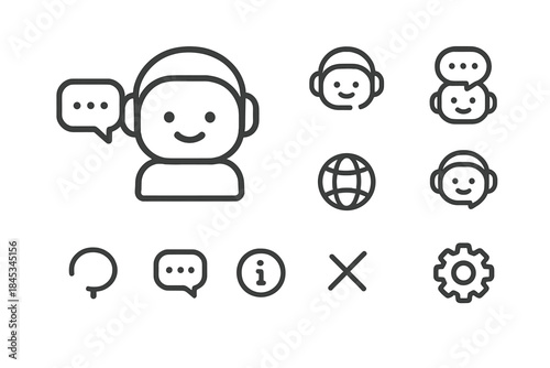 Outline icons for customer support communication and user interface settings