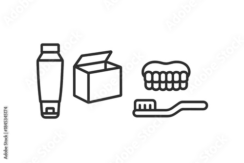 Set of essential dental hygiene icons featuring toothbrush toothpaste and floss
