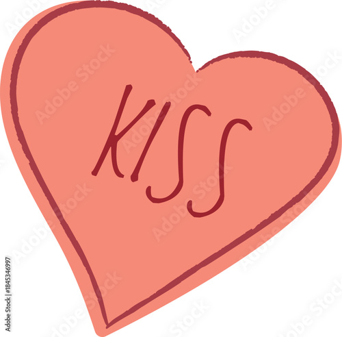 Heart With Kiss Lettering Doodle