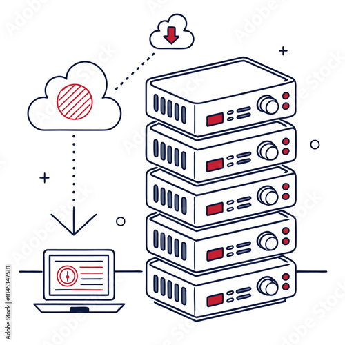 flat minimal cloud server stack on white background
