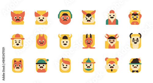 Collection of Diverse Cartoon Monster Faces with Unique Expressions.