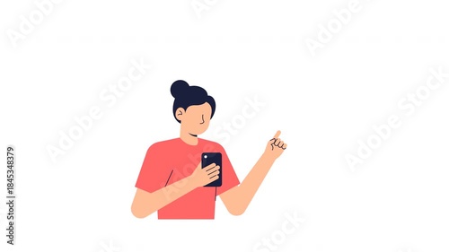 Woman chatting and sending message on smartphone illustration in flat style animation