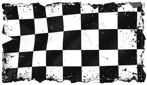 Vintage distressed checkered flag graphic with grunge texture and tattered edges, perfect for racing or sports themes