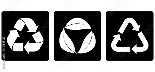 Set of recycling icons. Recycle symbol collection. Perfect for eco friendly design, sustainability, waste management, circular economy, and renewable process. Icons, vector. Plastic, paper, glass