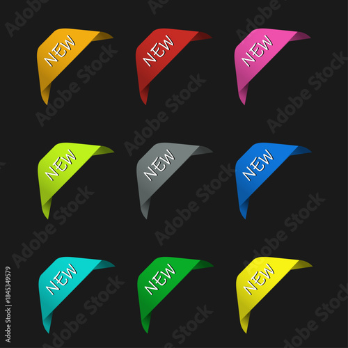 Vector design sticker corner with new text for your new products to decorate your product on a black background