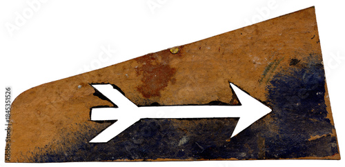 Papierschablone typografischer Pfeil - vorwärts im vintage look und mit Farbspuren Farbresten
