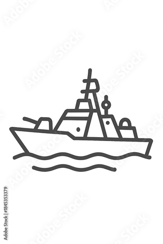 Modern naval warship outline icon sailing on water surface