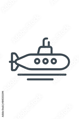 Outline icon of submarine navigating underwater waves