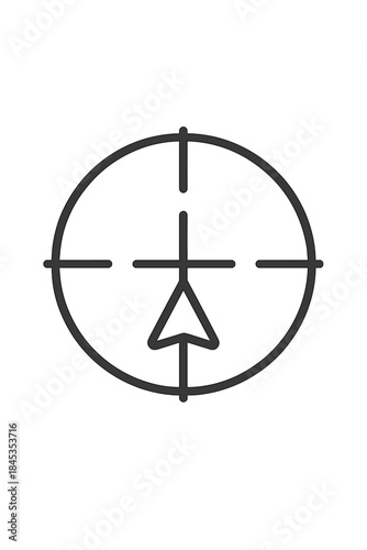 Electronic diode schematic symbol centered within a crosshair target scope outline