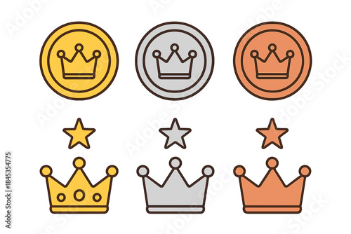 Gold silver bronze award icons featuring crowns and stars