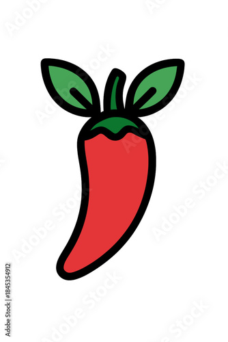 Simple red chili pepper icon with green leaves