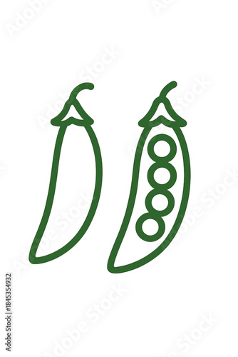 Green pea pods outline icons showing closed and open vegetable with seeds