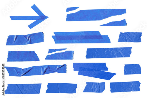 Blue Painter's Tape Strips and Pieces Arranged on transparent Background for Craft and DIY