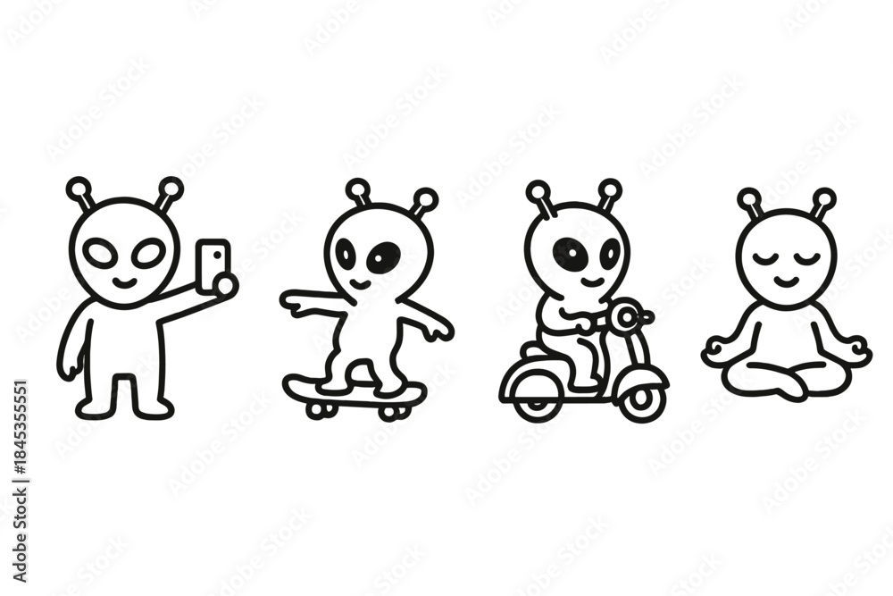 Obraz premium Group of charming extraterrestrial beings doing contemporary activities
