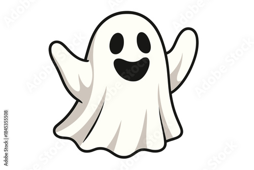 Happy cartoon ghost character waving with friendly expression