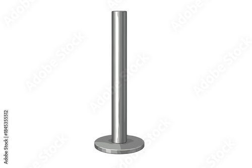 Brushed metal vertical post with round base isolated on white background