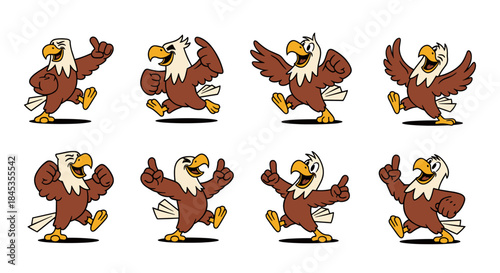Cartoon Eagle Character Set with Various Poses and Expressions.