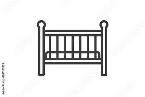 Simple outline icon of a baby crib or cot for nursery furniture concept